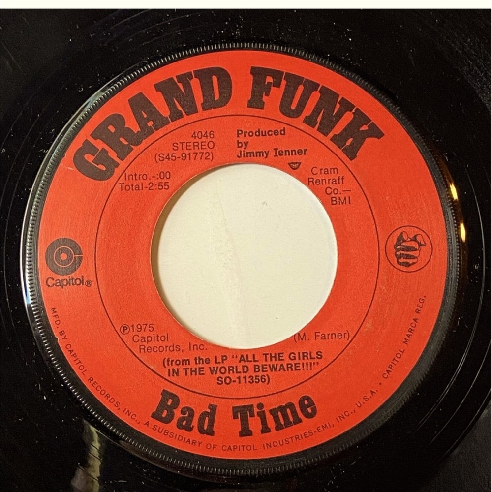Vintage Grand Funk Bad Time Good & Evil 7" Vinyl 1975 Classic Rock CapitalStereo